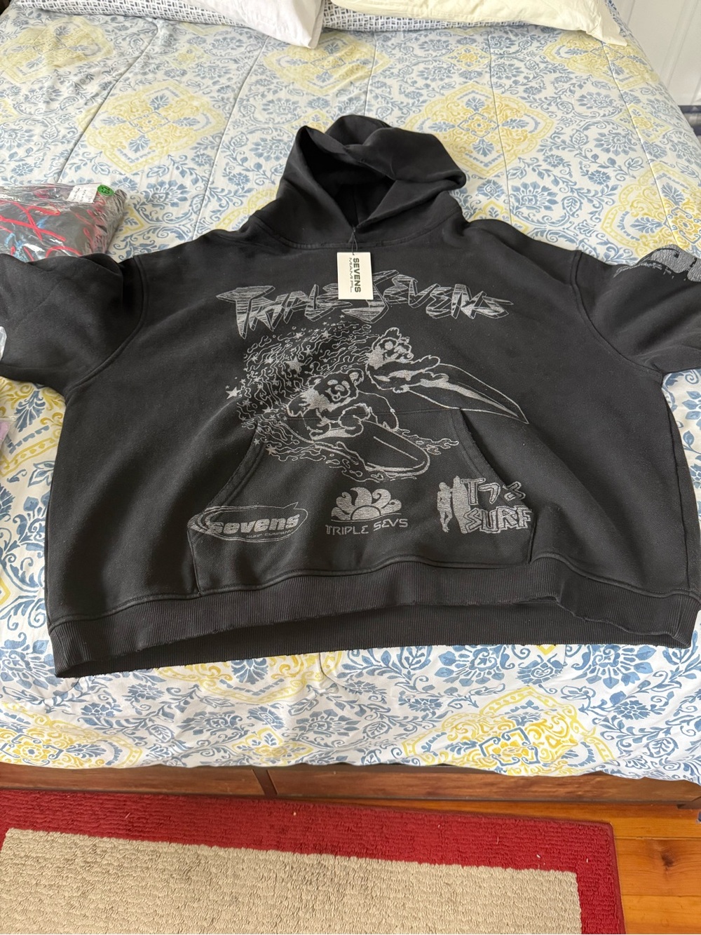 Triple 7 Men’s Black fleece Hoodie with White Logo Tag